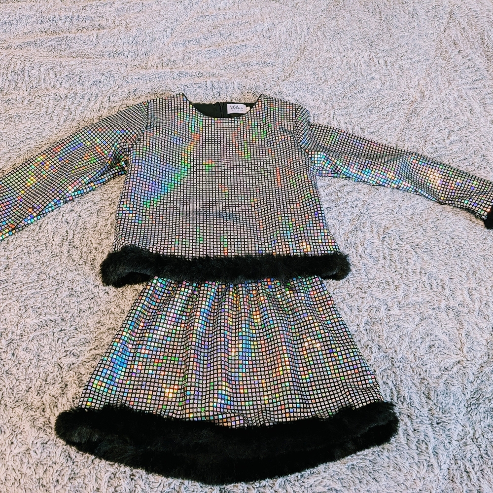 Lola and the boys sequin set with feather trim